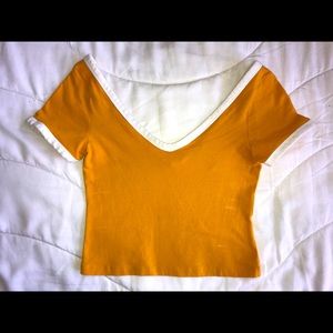 Forever 21 mustard ringer deep V-Neck crop top